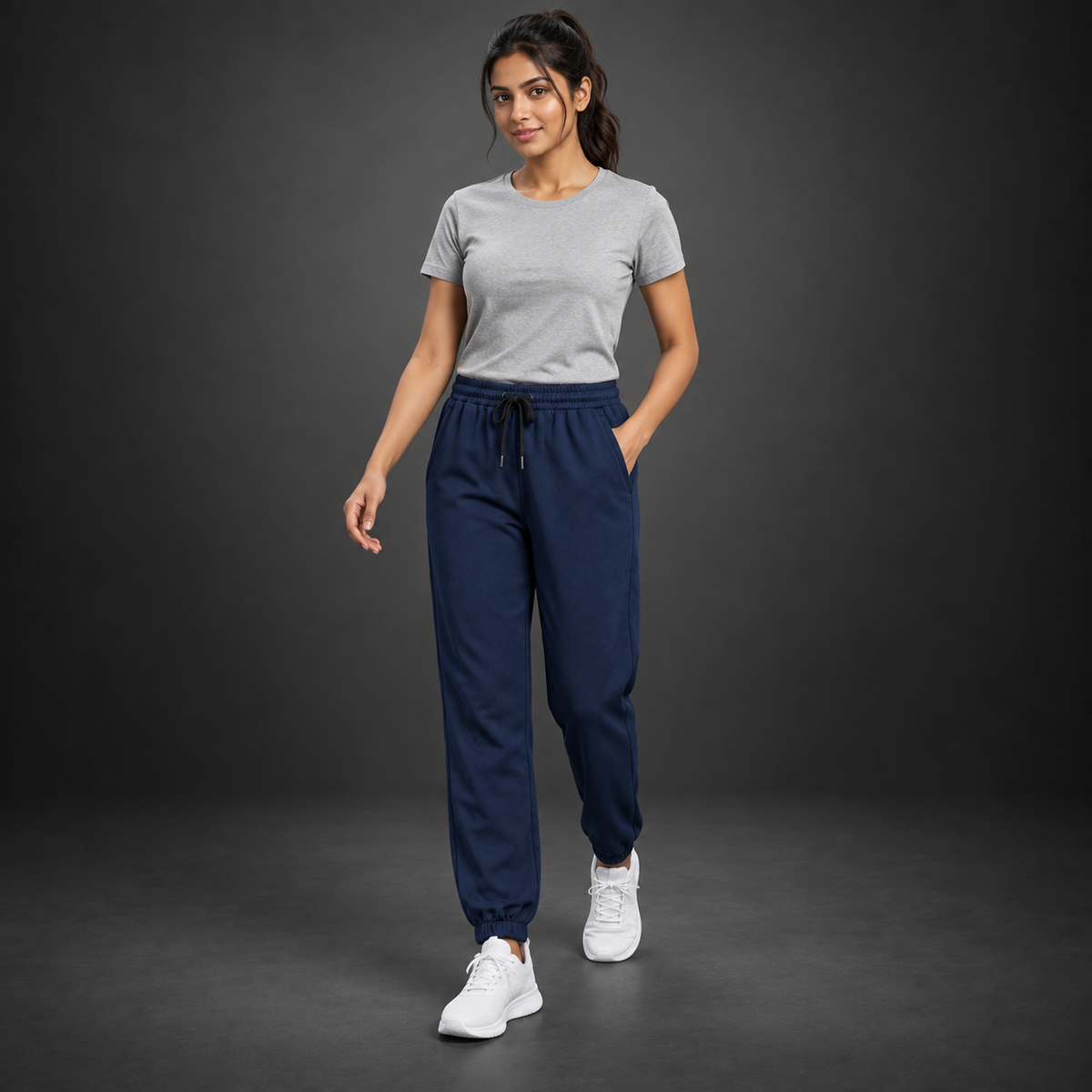 Unisex Premium Navy Blue Regular-Fit Sports Lower with Drawstring