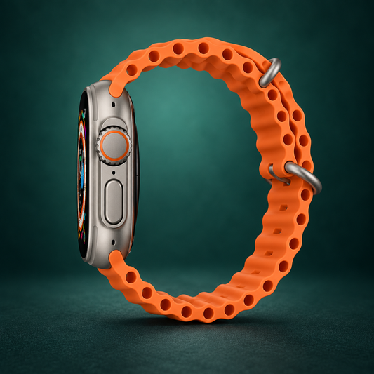 Smartwatch with Orange Strap & Silver-Tone Case For Unisex