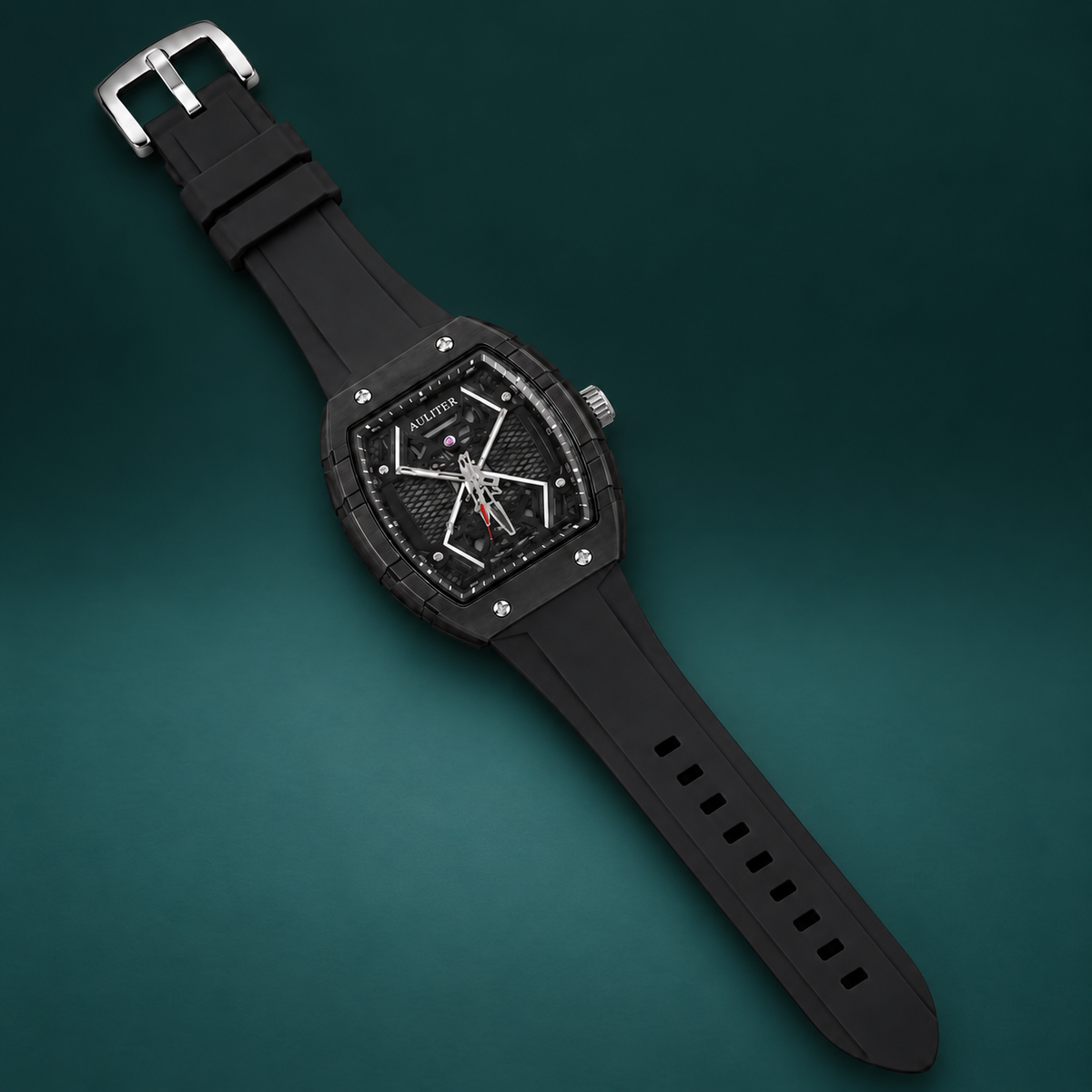 AULITER Black Analog Watch with Textured Dial & Black Strap