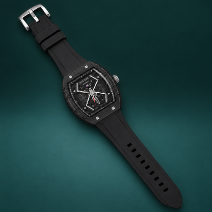AULITER Black Analog Watch with Textured Dial & Black Strap