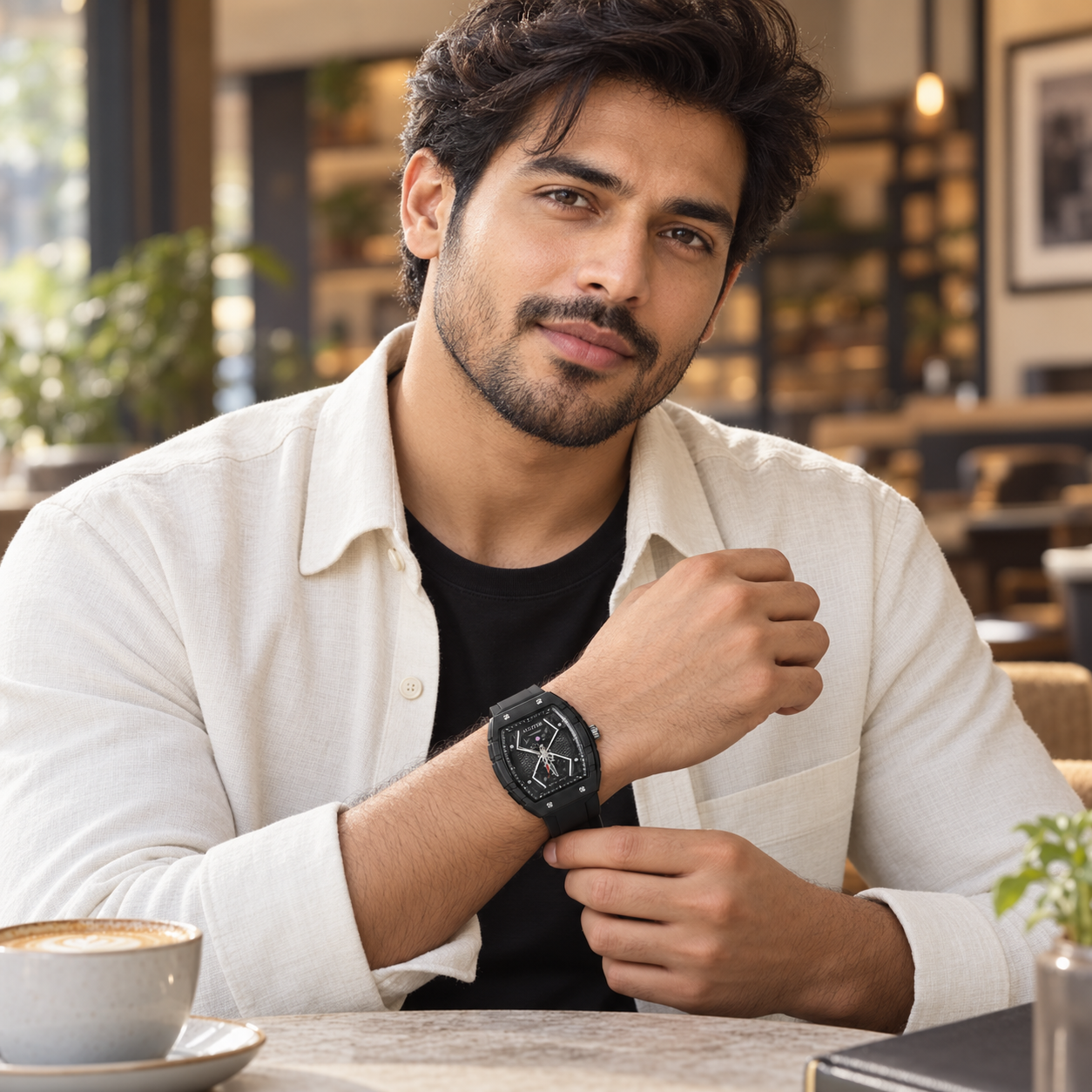 AULITER Black Analog Watch with Textured Dial & Black Strap