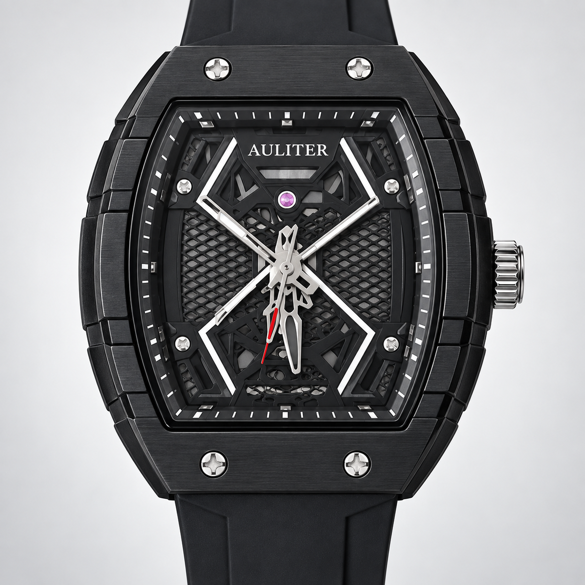 AULITER Black Analog Watch with Textured Dial & Black Strap