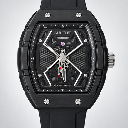 AULITER Black Analog Watch with Textured Dial & Black Strap