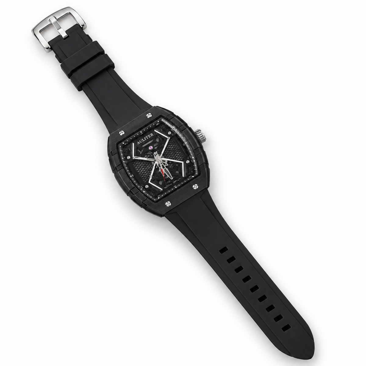 AULITER Black Analog Watch with Textured Dial & Black Strap