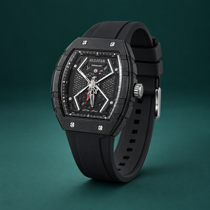 AULITER Black Analog Watch with Textured Dial & Black Strap