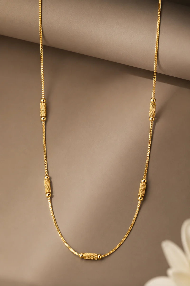 Gold-Tone Artificial Chain Necklace with Bead Design