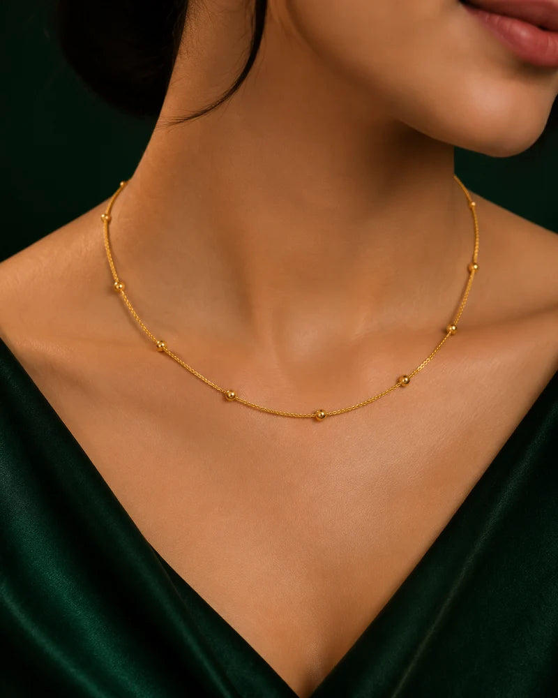 Gold-Tone Artificial Beaded Chain Necklace
