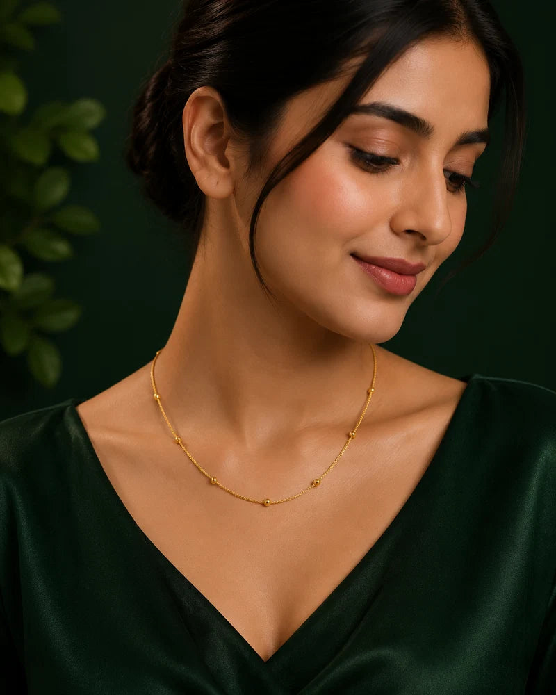 Gold-Tone Artificial Beaded Chain Necklace