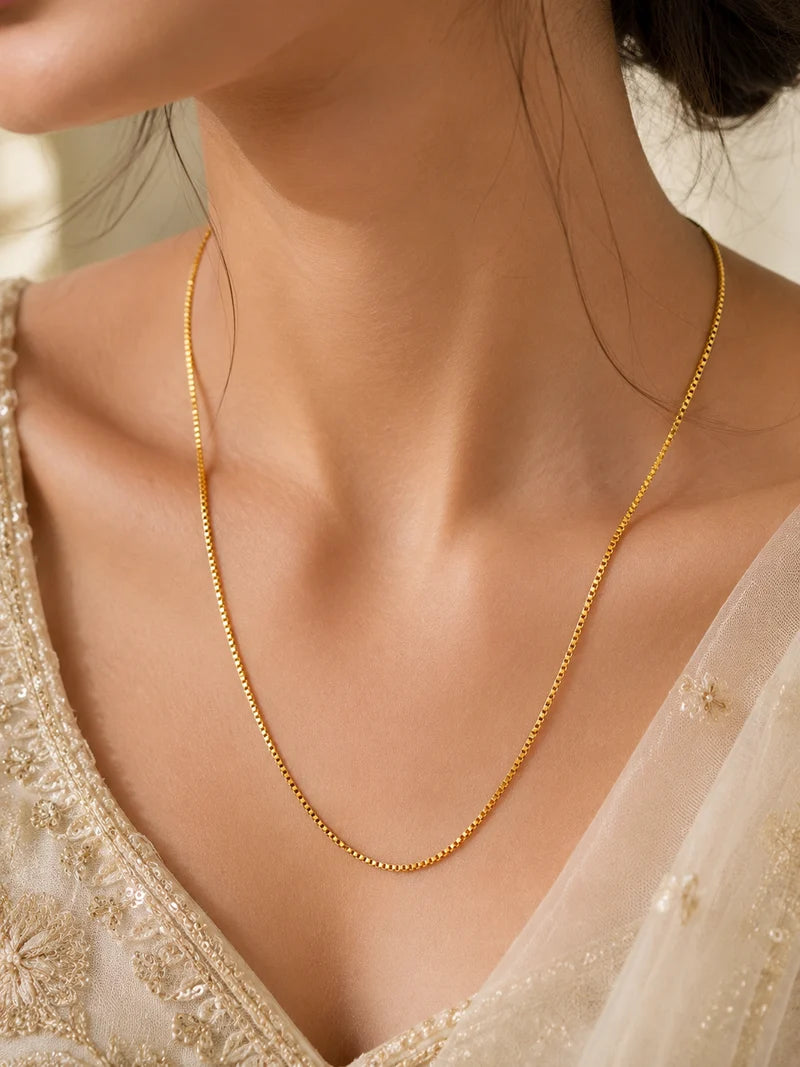 Gold-Tone Artificial Slim Chain Necklace