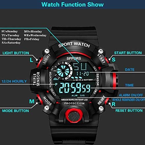 Red Camo Digital Sports Watch with Black Case For Kids