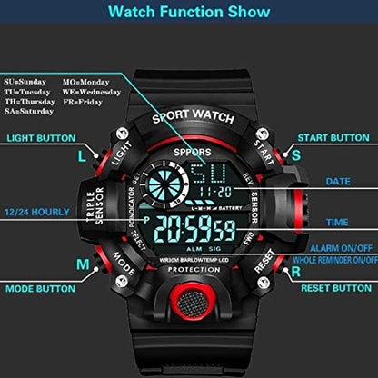 Red Camo Digital Sports Watch with Black Case For Kids