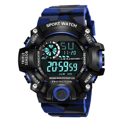Blue Camo Digital Sports Watch with Black Case For Kids