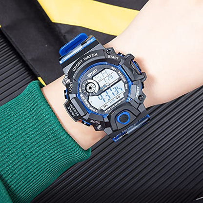 Blue Camo Digital Sports Watch with Black Case For Kids