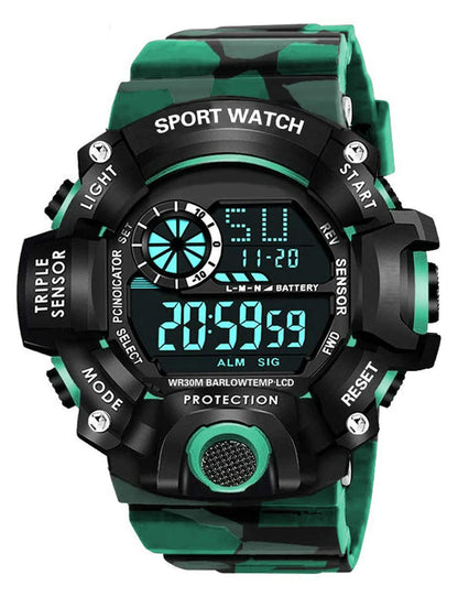 Green Camo Digital Sports Watch with Black Case For Kids