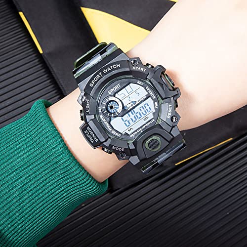 Green Camo Digital Sports Watch with Black Case For Kids