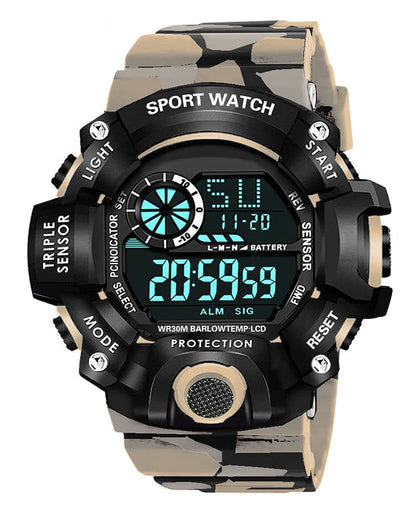 Grey Camo Digital Sports Watch with Black Case For Kids