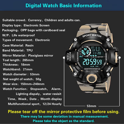 Grey Camo Digital Sports Watch with Black Case For Kids