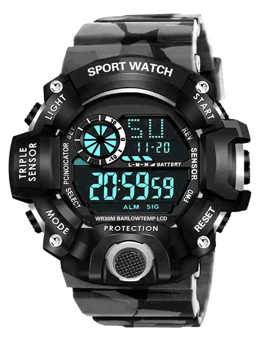 Black Camo Digital Sports Watch with Black Case For Kids