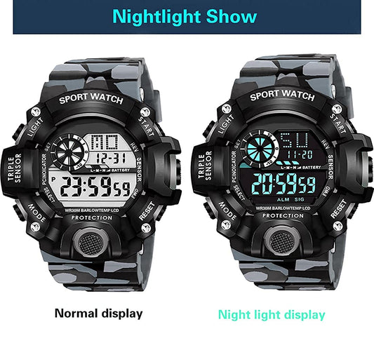 Black Camo Digital Sports Watch with Black Case For Kids