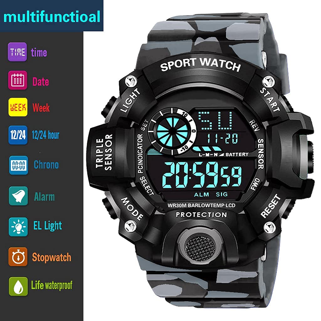 Black Camo Digital Sports Watch with Black Case For Kids