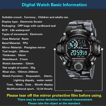 Black Camo Digital Sports Watch with Black Case For Kids