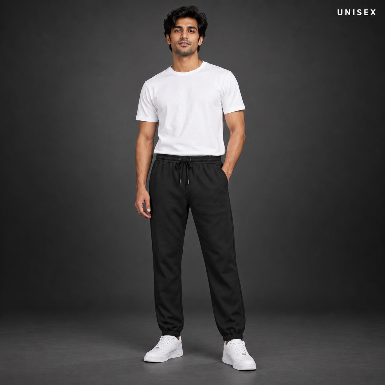 Unisex Premium Black Regular-Fit Sports Lower with Drawstring