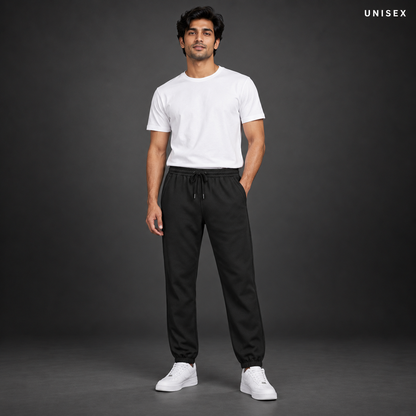 Unisex Premium Black Regular-Fit Sports Lower with Drawstring