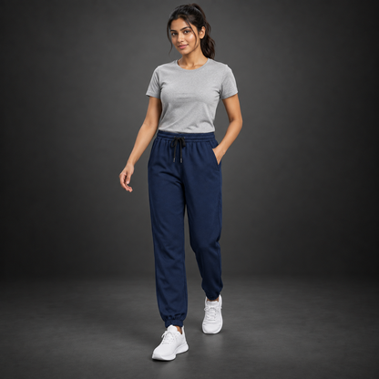 Unisex Premium Navy Blue Regular-Fit Sports Lower with Drawstring