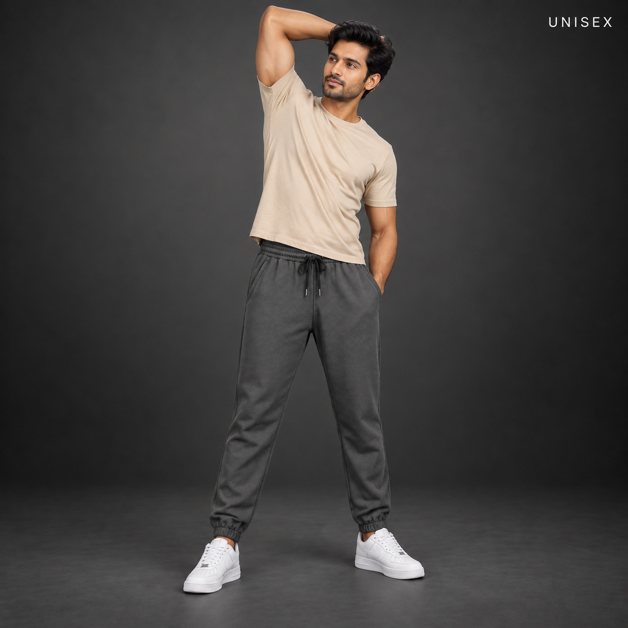 Unisex Premium Beige Regular-Fit Sports Lower with Drawstring