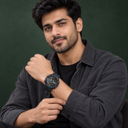 Black & Blue Analog-Digital Sports Style Watch