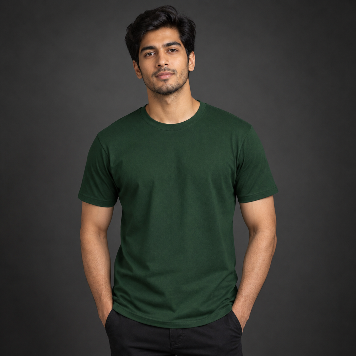 Men’s Premium Green Regular-Fit Round Neck T-Shirt