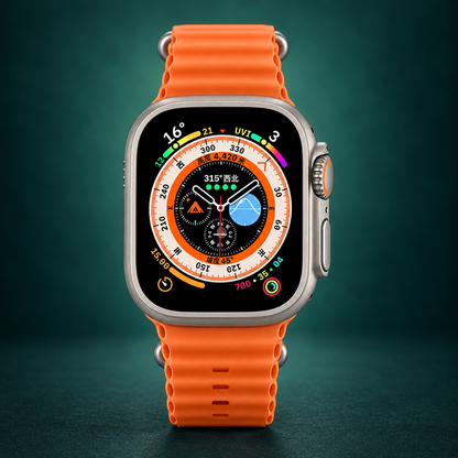 Smartwatch with Orange Strap &amp; Silver-Tone Case For Unisex