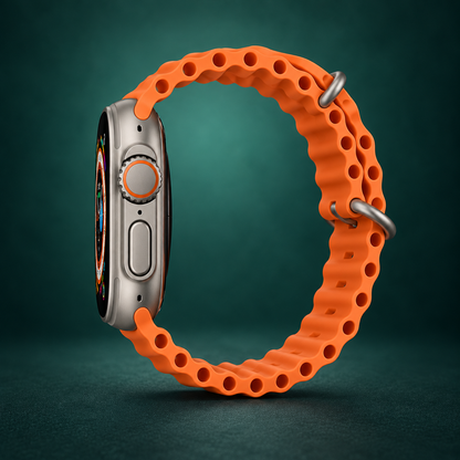 Smartwatch with Orange Strap &amp; Silver-Tone Case For Unisex