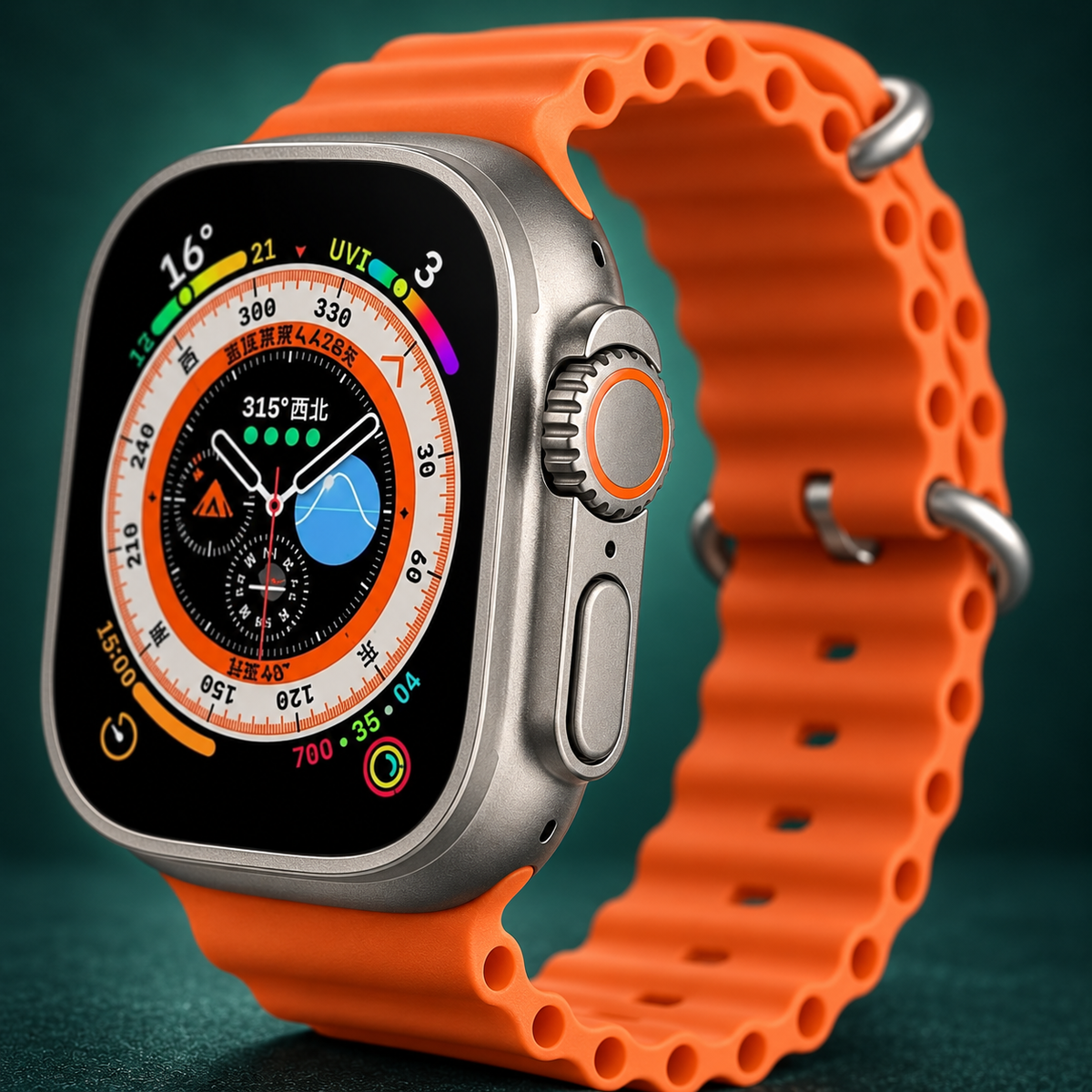 Smartwatch with Orange Strap &amp; Silver-Tone Case For Unisex