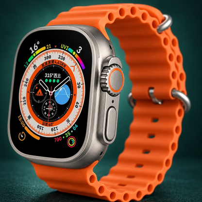 Smartwatch with Orange Strap &amp; Silver-Tone Case For Unisex