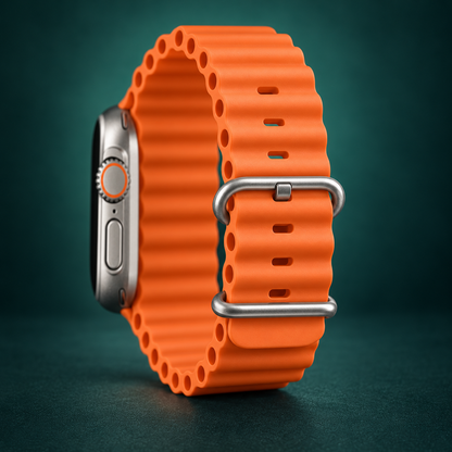 Smartwatch with Orange Strap &amp; Silver-Tone Case For Unisex
