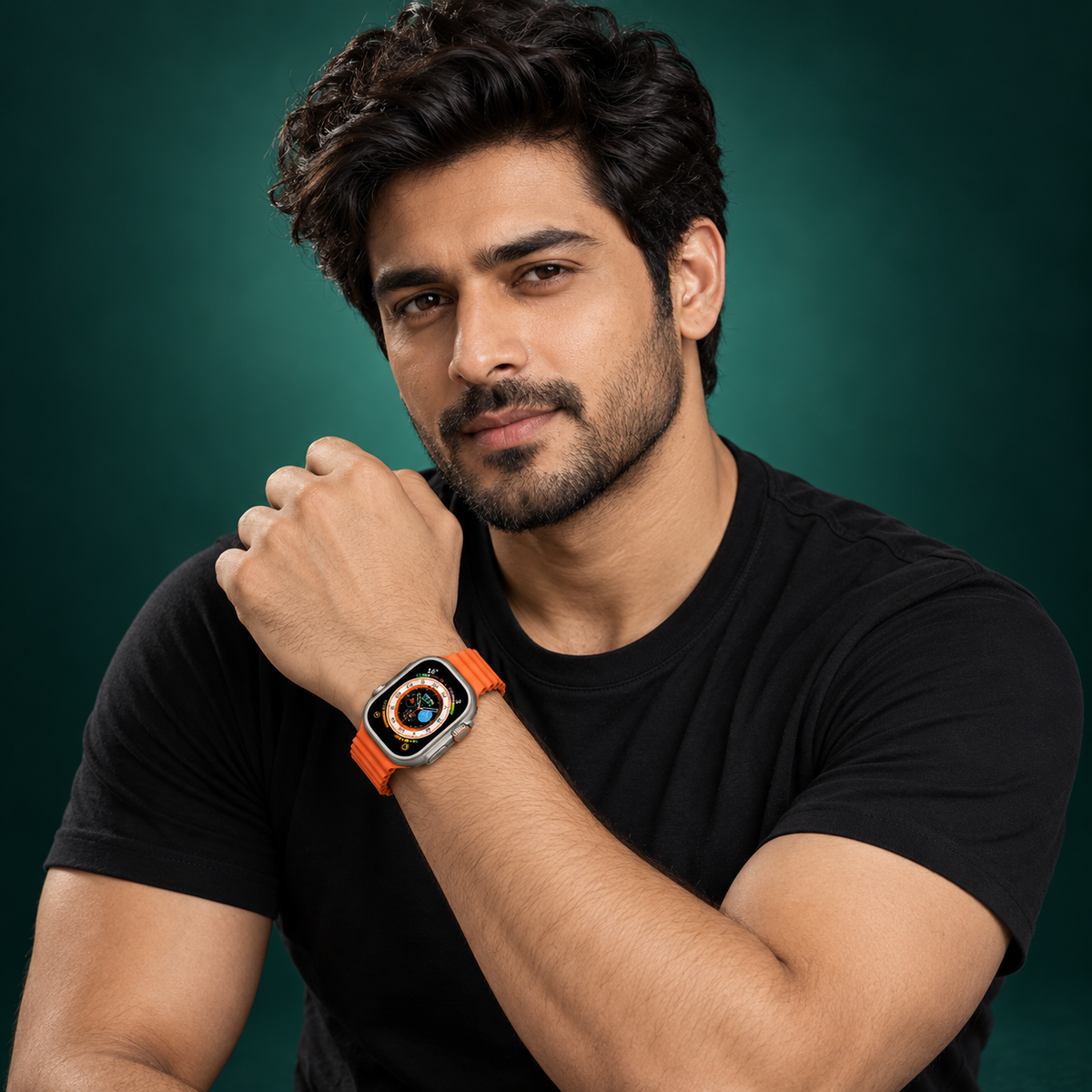 Smartwatch with Orange Strap &amp; Silver-Tone Case For Unisex
