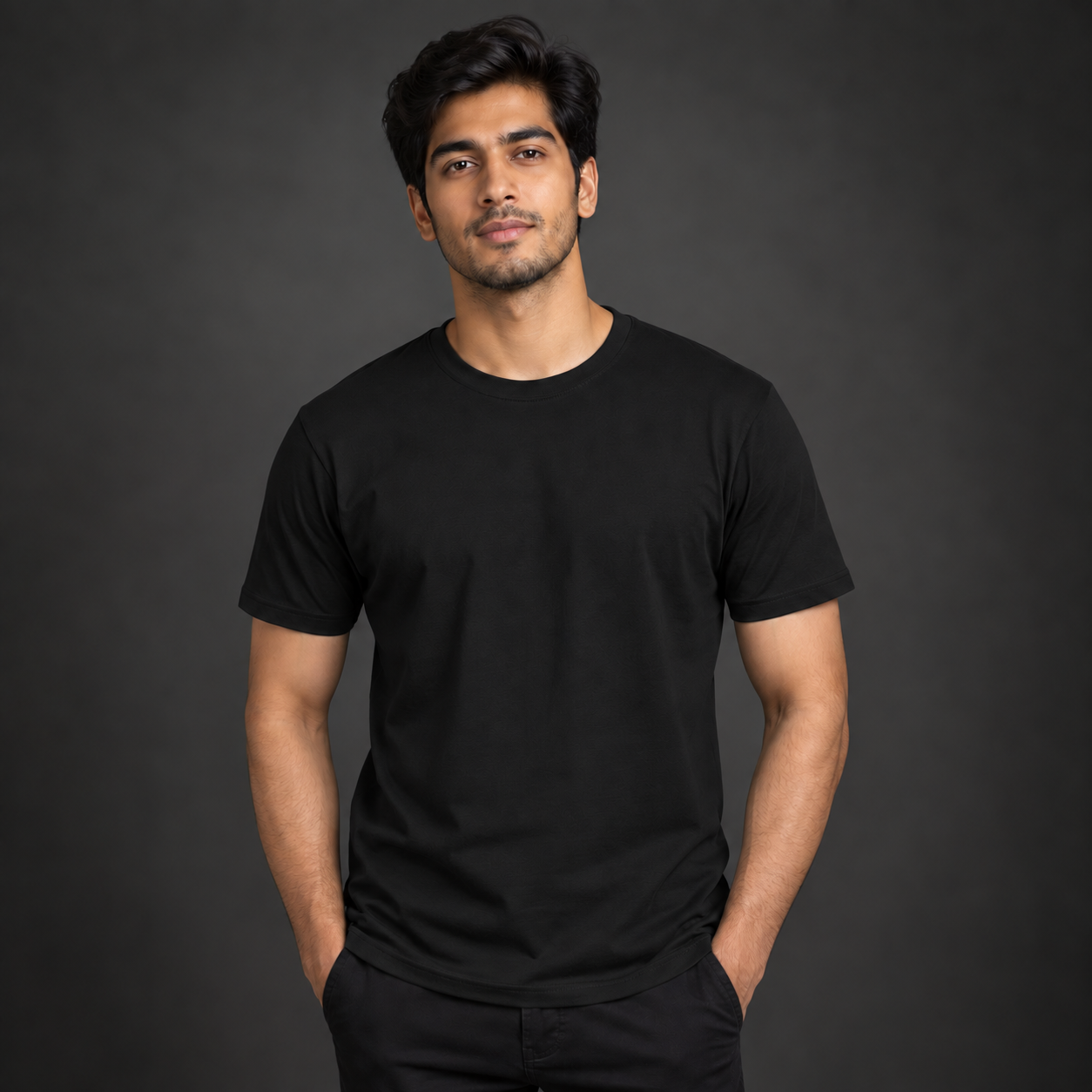 Men’s Premium Black Regular-Fit Round Neck T-Shirt