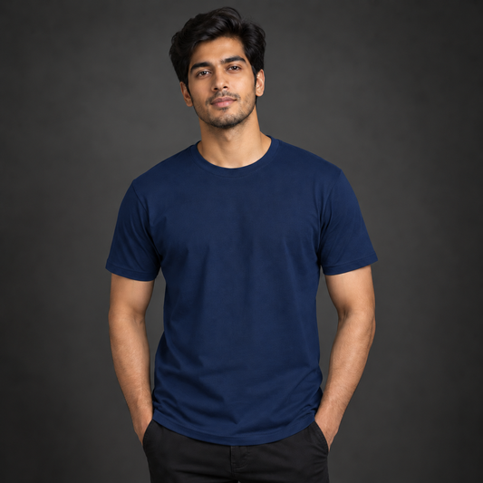 Men’s Premium Navy Blue Regular-Fit Round Neck T-Shirt