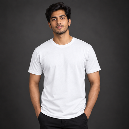 Men’s Premium White Regular-Fit Round Neck T-Shirt