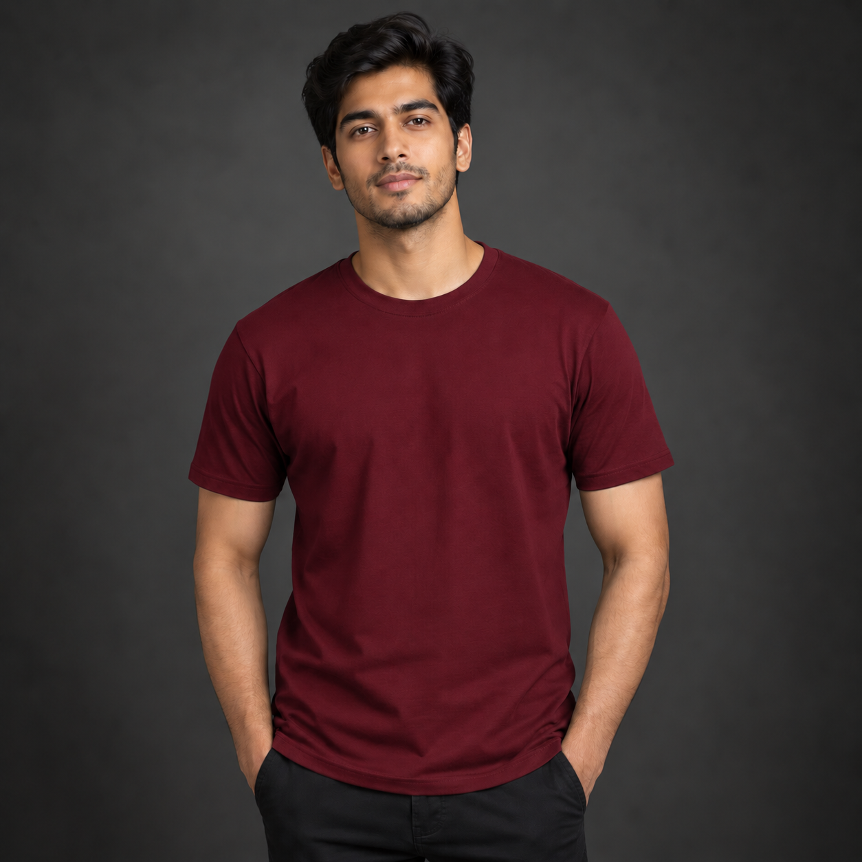 Men’s Premium Maroon Regular-Fit Round Neck T-Shirt