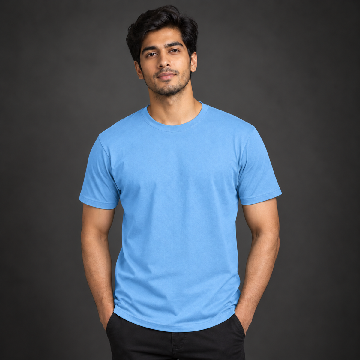 Men’s Premium Sky Blue Regular-Fit Round Neck T-Shirt