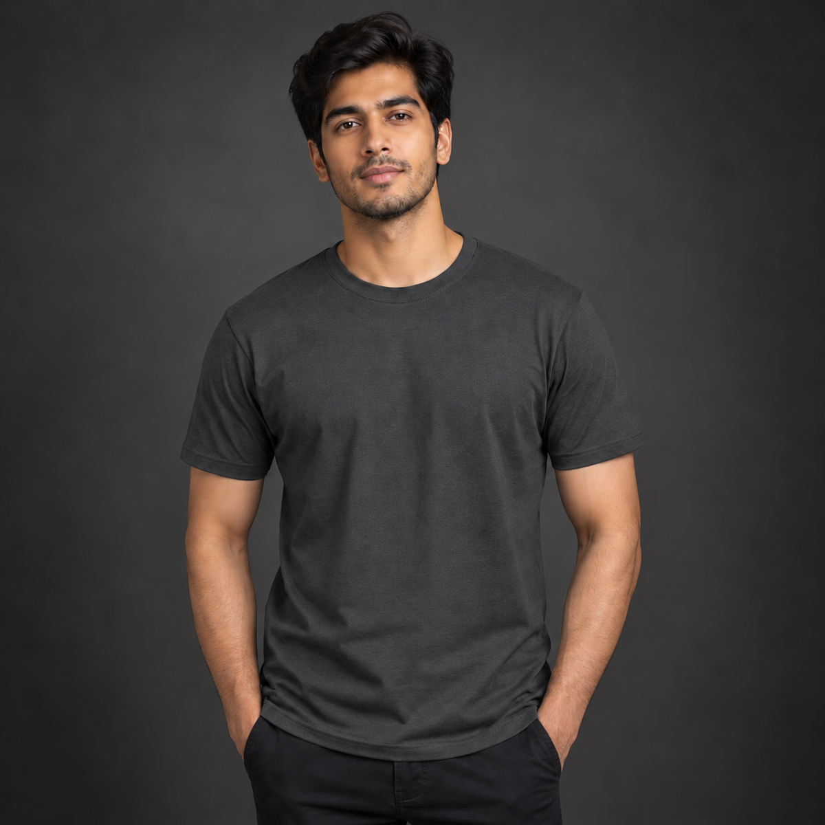 Men’s Premium Charcoal Grey Regular-Fit Round Neck T-Shirt