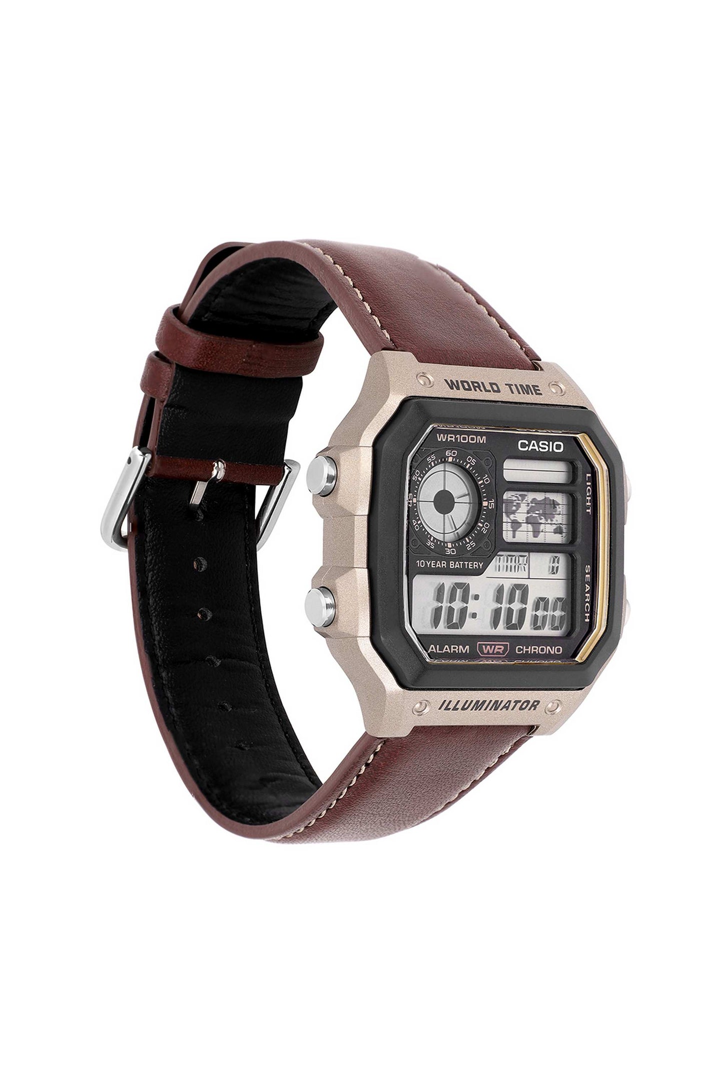 Vintage Style Digital Watch with Brown Strap & Bronze-Tone Case