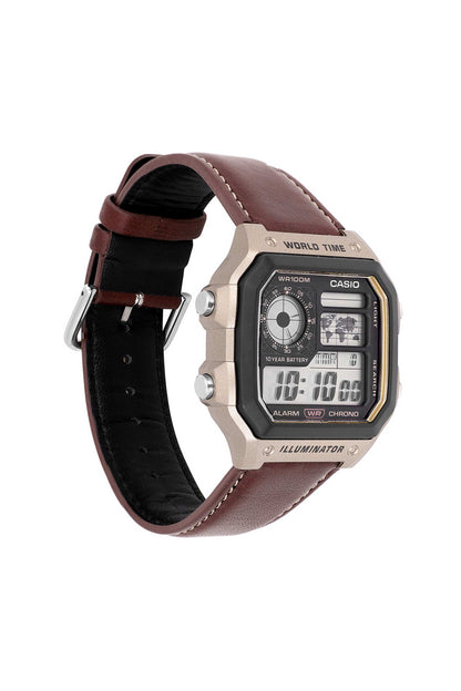 Vintage Style Digital Watch with Brown Strap & Bronze-Tone Case