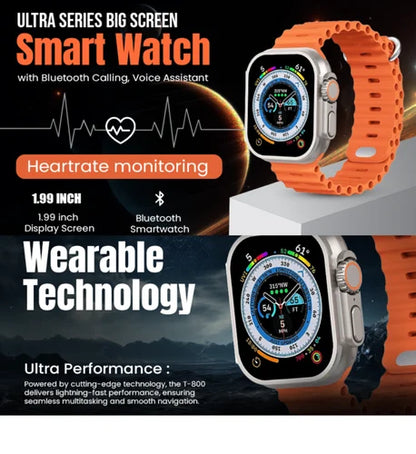 Smartwatch with Orange Strap &amp; Silver-Tone Case For Unisex